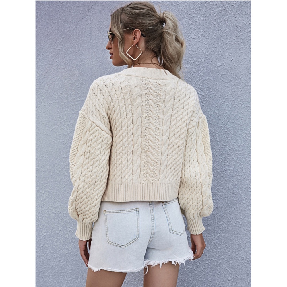 Cable Knit Drop Shoulder Button Front Cardigan - Picture 2 of 7